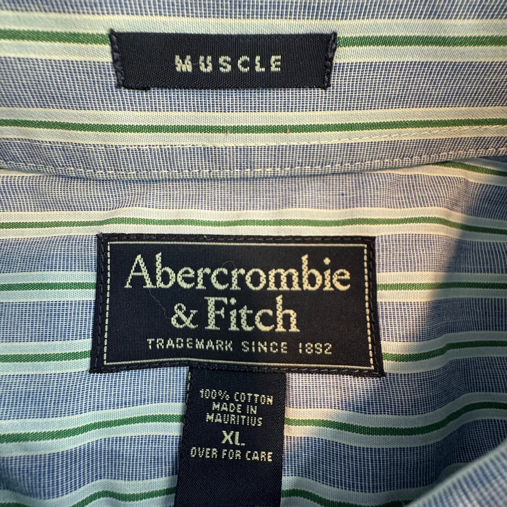 Abercrombie & Fitch Men's Long Sleeve Shirt Muscle Fit Blue Striped Cotton XL